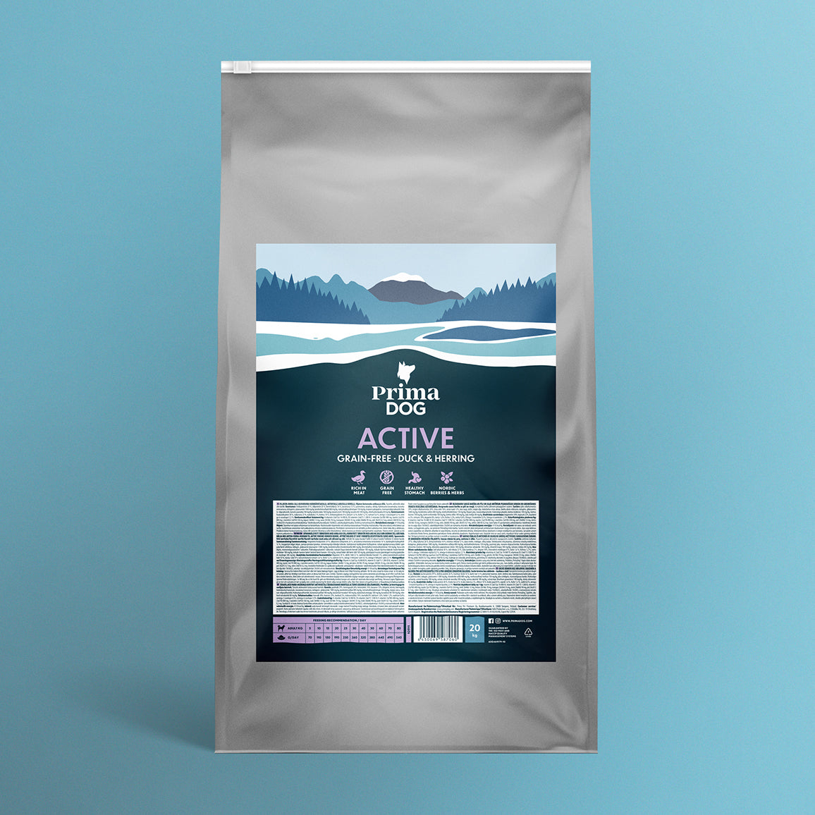 PrimaDog viljaton Ankka ja silli koiran kuivaruoka 20 kg pakkauskuva