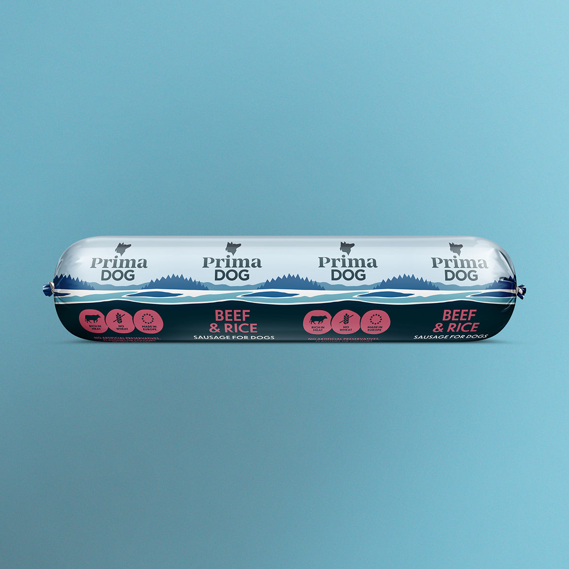 PrimaDog Nauta ja riisi koiranmakkara pakkauskuva