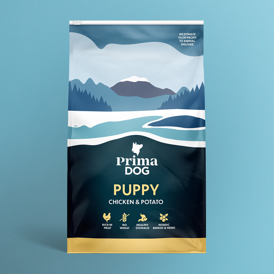 PrimaDog Kana ja peruna koiran kuivaruoka koiranpennuille pakkauskuva