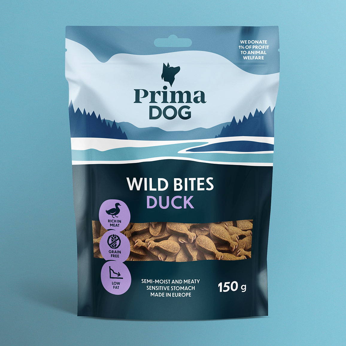PrimaDog Wild Bites Ankka ja auringonhattu -koiranherkku pakkauskuva