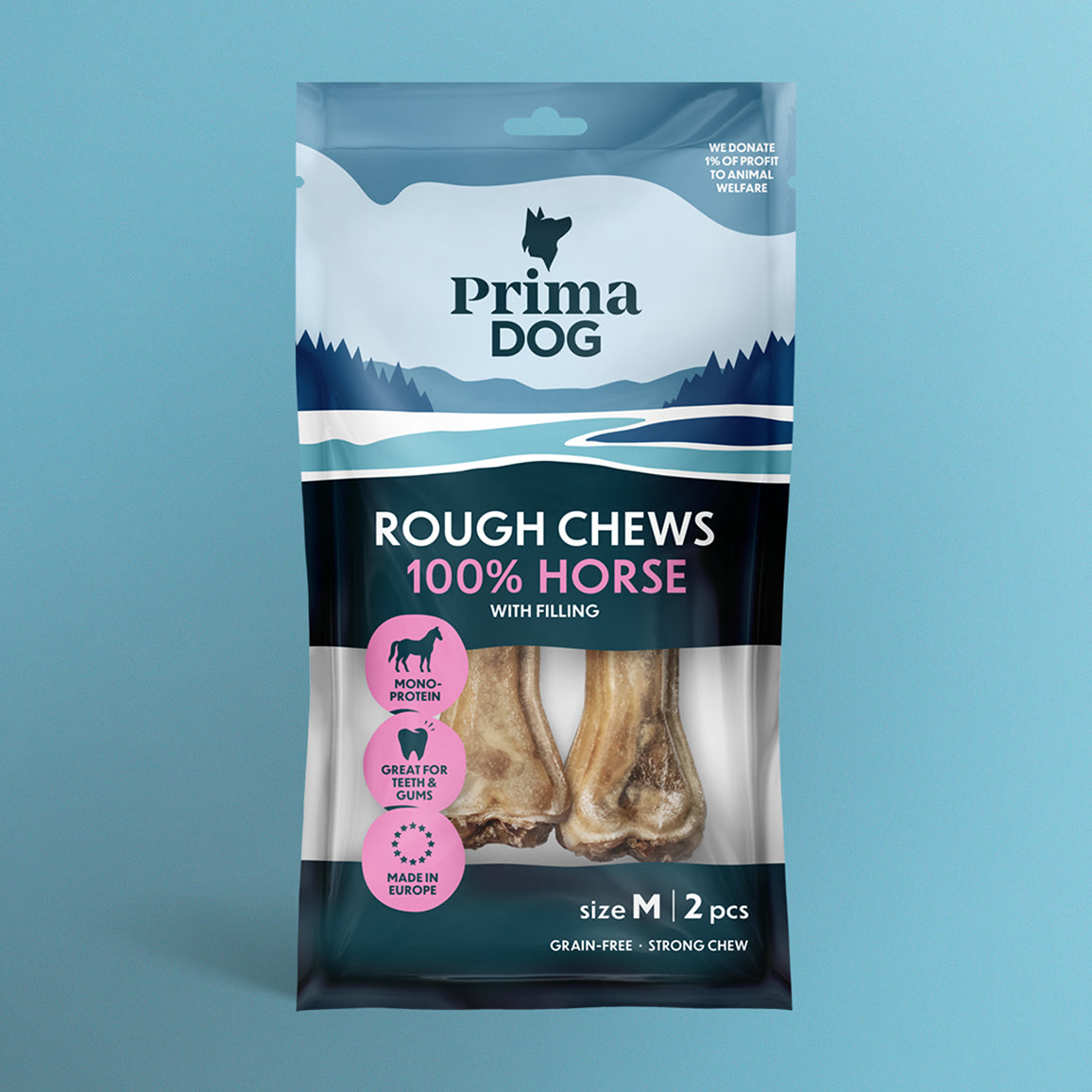 PrimaDog Rough Chews Hevonen täyteluu M-koko pakkauskuva