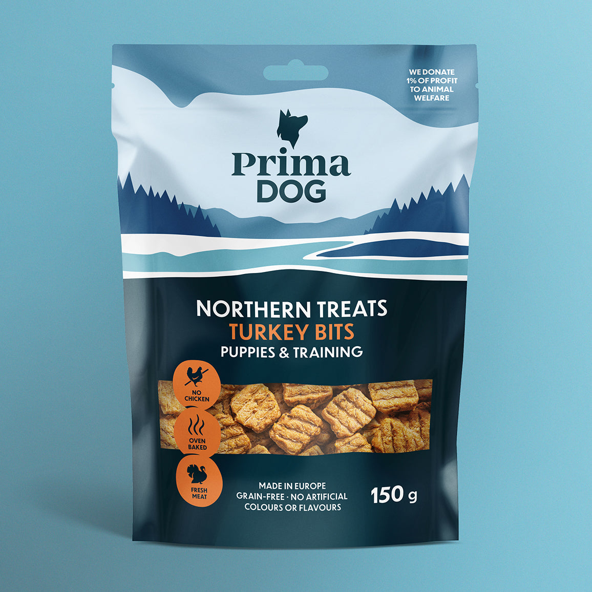 PrimaDog Northern Treats kalkkunapala viljaton koiranherkku pennuille ja treenaamiseen pakkauskuva