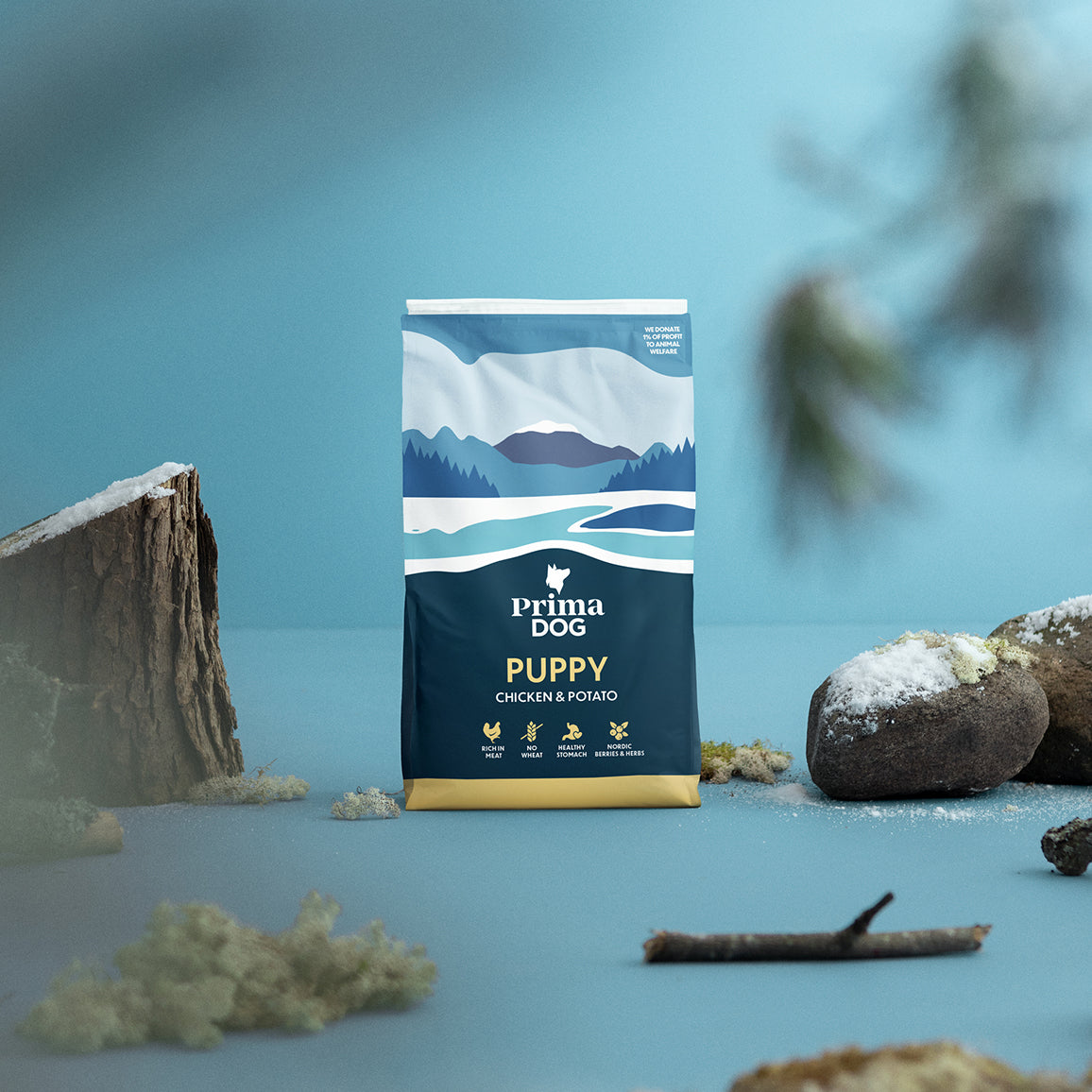 PrimaDog Kana ja peruna koiran kuivaruoka koiranpennuille pakkauskuva