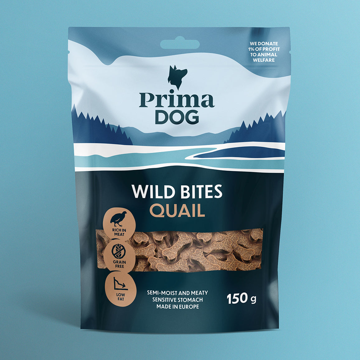 PrimaDog Wild Bites Viiriäinen ja orapihlajanmarja -koiranherkku pakkauskuva